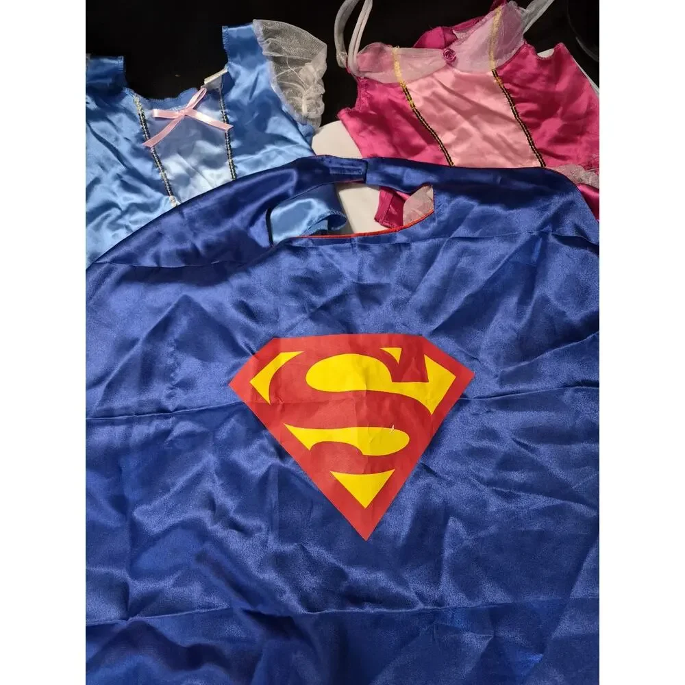Disney Princess dress up trunk Outfits Age 4-6X, + Batman Superman Capes See Pic